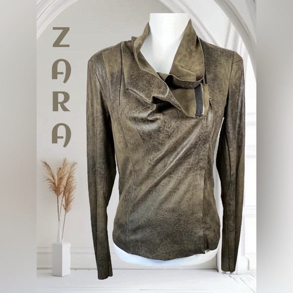 Zara | Drape Faux Suede Moto Jacket - Picture 2 of 10